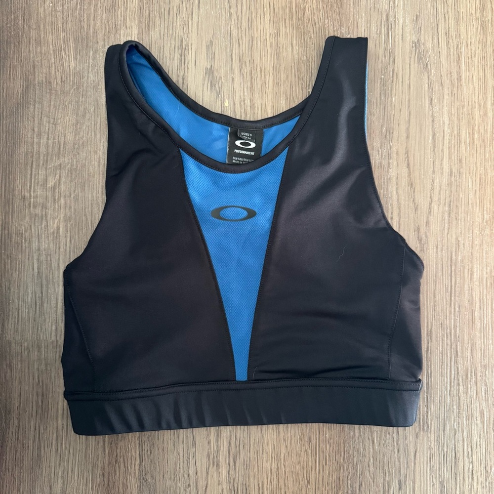 Oakley Performance Fit Sports Bra Black Blue‎ Athletic Workout Women's Size S